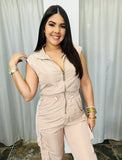 Beige Cargo Jumpsuit