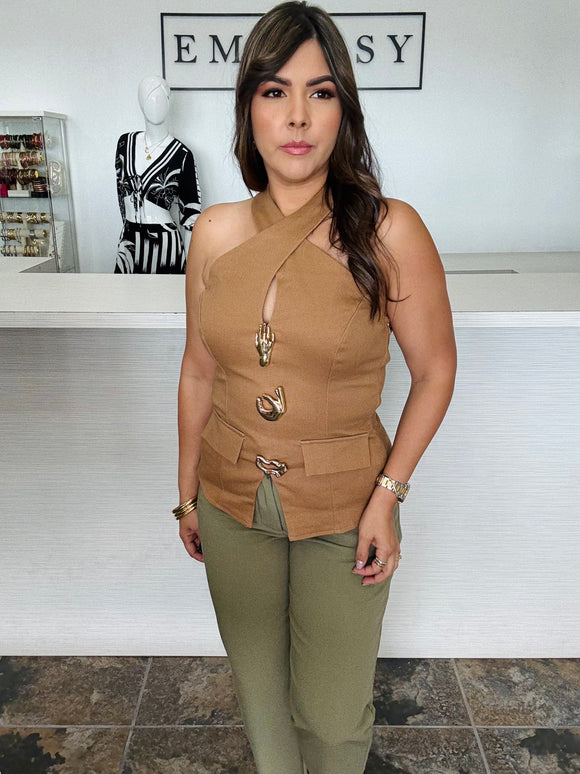 Camel Halter Neck Top