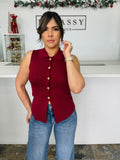Wine Button-Up Knit Top