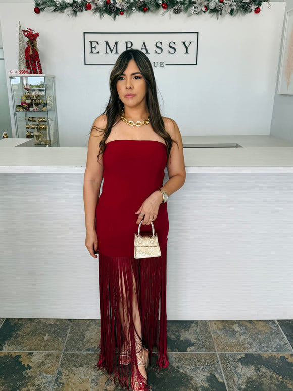 Wine Fringe Glam Dress