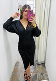 Noir Luxe Wrap Dress