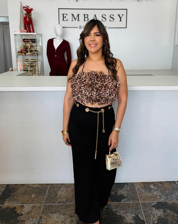 Leopard Ruffle Statement Top